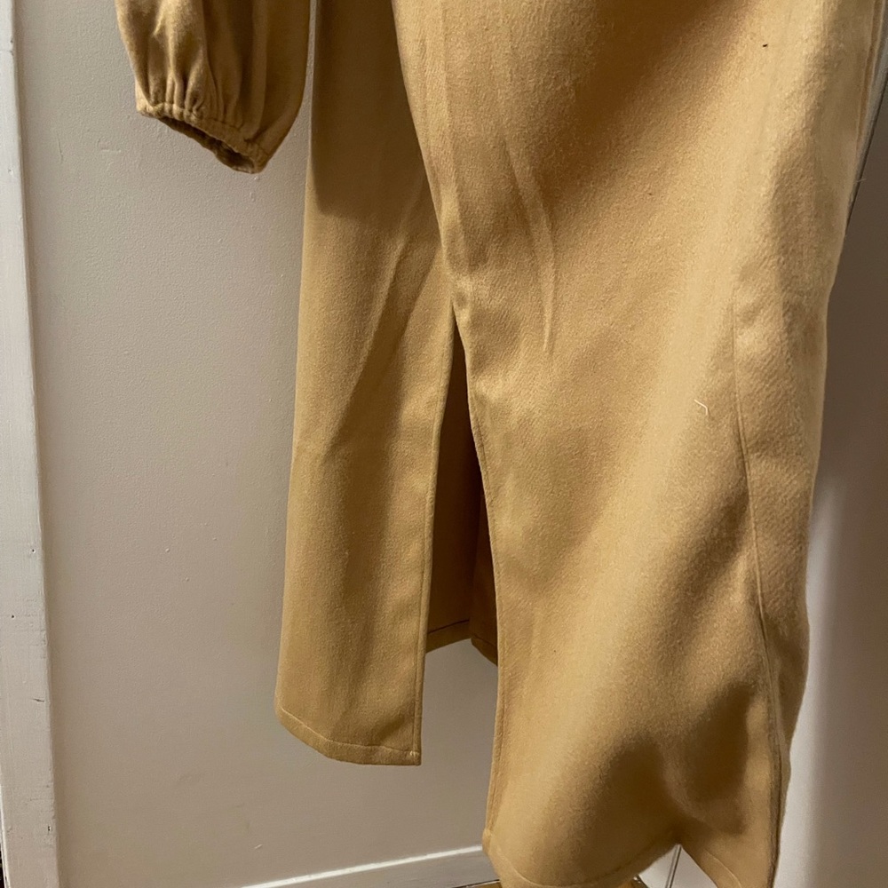 Camel Colored Split Hem Long Coat Lantern Sleeves - image 5